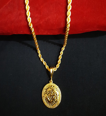JIYANSHI ENTERPRISE Om Golden Round Jali & Rasha Chain Gold-plated Diamond Alloy Pendant Set