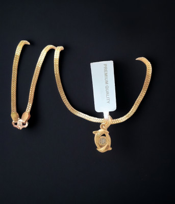 DIVS FASHION FISH DIAMOND PENDANT WITH CHAIN Gold-plated Brass Pendant Set