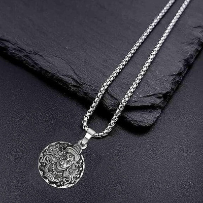 Whitechimes silver chain for men with hanuman Ji locket Silver Stainless Steel Locket Set
