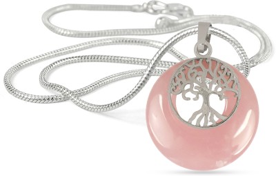 REIKI CRYSTAL PRODUCTS Natural Rose Quartz Tree Shape Pendant Locket with Metal Chain for Unisex Quartz, Agate Crystal Pendant