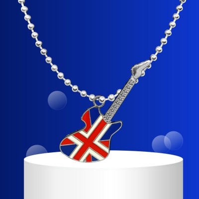 D2Fashion UK Flag Guitar In Highly Finish Material Silver Metal Pendant