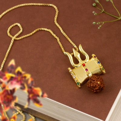 Vogue21 SHIV PENDANT WIT RUDRAKSHA Gold-plated Brass Pendant Set
