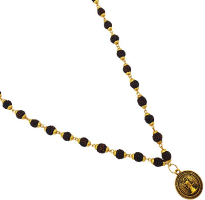 Kuttumb Gems & Jewels Shiv locket for boys With Mala Best Gift to Loved Ones Gold-plated Beads Brass, Wood Pendant Set