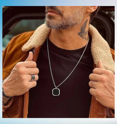 Fab Creations Silver Stainless Steel Square Pendant_fk13 Silver Onyx Alloy Pendant