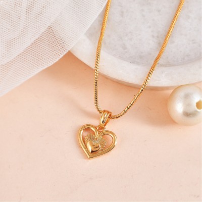 PYR Fashion Simple Design Gold Necklace Chian With Gold Pendant For Grils Boys Women Men Gold-plated Brass Pendant Set