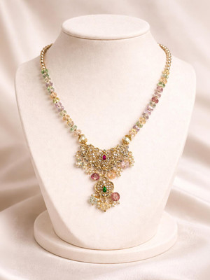 AJ Elegance Pastel Multicolor Pendant Necklace Gold-plated Diamond Alloy Pendant Set