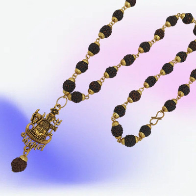 Madhavi Jewellery God Lord Shree Ram Ram Sri Ram Ji 5 Mukhi Rudraksha Rudraksha Mala For Brother's Gold-plated Beads Brass, Wood Pendant