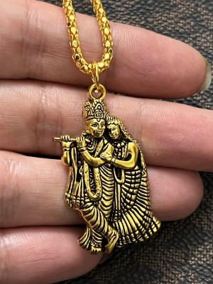 PLACIDO Golden radha krishna with golden chain Metal Pendant Set