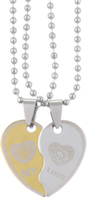 Trinkets Gold-Silver Heart Locket with Chain for Couple Rhodium Stainless Steel Pendant
