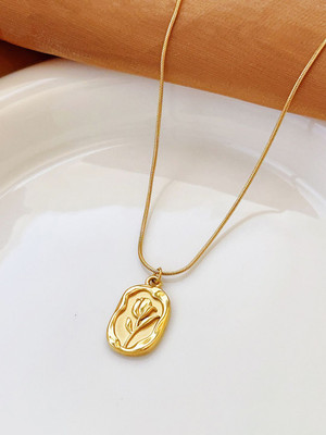 Mahitex Anti-Tarnish Gold-Plated Rose Pendant Chain & High-Durability Plated Gold-plated Alloy Locket Set