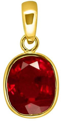 DAMBIWAL 10.25 Ratti Created Ruby Gold Plated Pendant/Locket Gemstone by Lab Certified Ruby Brass