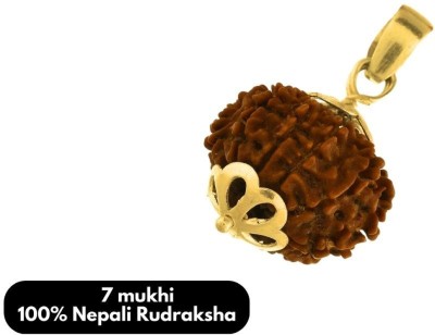 Fine Creation Rudraksha 7 Mukhi Nepali Rudraksha Certified 7 Faced Rudraksha for Men and Women Gold-plated Brass Pendant