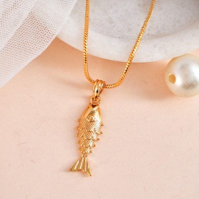PYR JEWELS fish chain for men::fish locket::fish locket chain::fish locket for men Gold-plated Brass Pendant Set