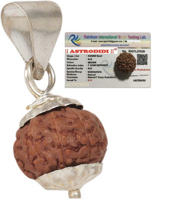 Astrodidi 7 Mukhi Rudraksha Seven Face Rudraksha Pendant with Lab Report and Red Thread Silver Wood Pendant
