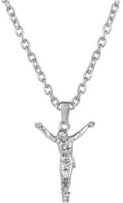 M Men Style Religious Lord Jesus Christ Chross Locket With Chain Sterling Silver Zinc Pendant Set