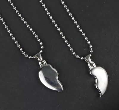 BHAGWATIITRADER collections 2 Pcs Silver Love Couple 2 in 1 Dual Broken Heart Locket Pendant Metal Locket Set