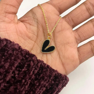 DIVINOOR Stylish Black Heart Pendant for Girls | Korean Chain Necklace Black Silver Stainless Steel Locket