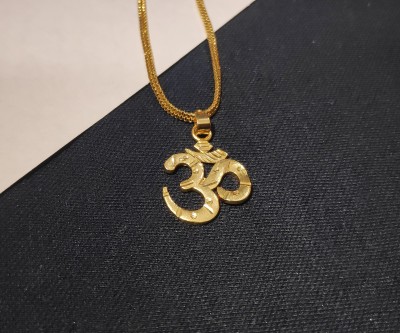 house of common OM Brass Gold-Plated Pendant Locket with Chain Gold-plated Brass, Alloy Locket Set