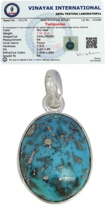 REIKI CRYSTAL PRODUCTS Certified Firoza Turquoise Gemstone Pendant Silver 925 Locket with Chain 6Ct Silver Turquoise Metal, Stone Locket