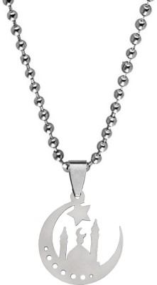 M Men Style Mosque in Crescent Moon Muslim Allah Pendant Islamic Jewelry Sterling Silver Stainless Steel Pendant