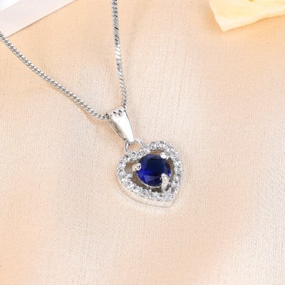 GehenabyEstele Rhodium Plated CZ Radiant Crystals Studded Heart Shaped Pendant Chain for Women Rhodium Cubic Zirconia Brass Pendant