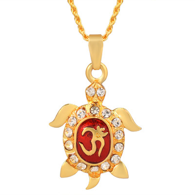 memoir Brass Goldplated CZ Red Enamel Om on Tortoise Vatu Fengshi Pendant Gold-plated Brass Pendant Set