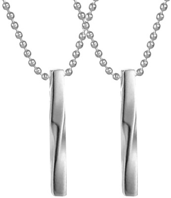 Uniqon 2 Pcs Silver 3D Twisted Cuboid Vertical Bar Stick Locket Pendant Necklace Chain Stainless Steel Pendant Set