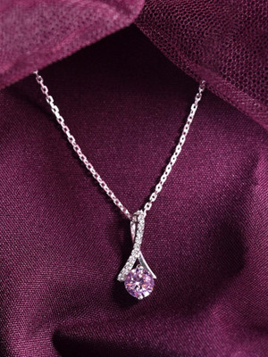 CLARA Pink Solitaire Rhodium Cubic Zirconia Sterling Silver Pendant