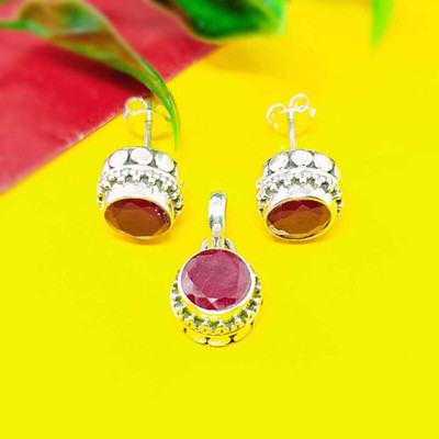jsaj Sterling Silver Ruby Sterling Silver Pendant Set