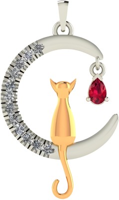 Sapphire365 Ruby Zirconia Diamond Crater Moon Cute Cat Pendant For Pet Lovers Gold-plated Cubic Zirconia, Ruby Sterling Silver