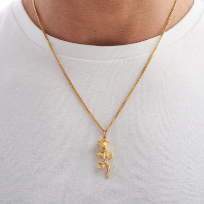 Zarkan Zarkan 925 Hallmark Silver Gold Plated Rose Men Pendant with Chain Rhodium Cubic Zirconia Sterling Silver Pendant