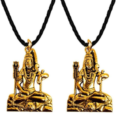 house of common Set Of 2 Shiva Shankar Mahadev Mahakaal Trishul Snake Pendant Locket Cotton Dori Gold-plated Stainless Steel Pendant Set