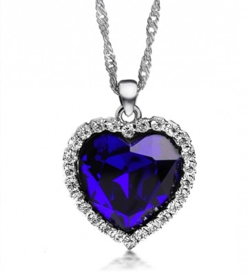 Sukkhi Modern Blue Titanic Valentine Heart Crystals Rhodium Plated Pendant Rhodium Alloy Pendant