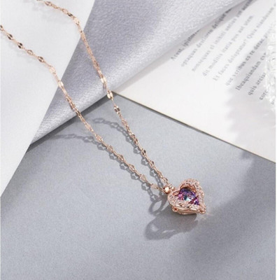 Temora Temora Purple zircon crystal ocean heart pendant with chain rose gold necklace Copper Zircon, Alexandrite, Diamond Sterling Silver Pendant Set