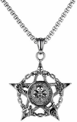 KRYSTALZ Mens Pentagram Skull Masonic Totem Pendant Necklace Vintage Skeleton Head Sterling Silver Stainless Steel Pendant