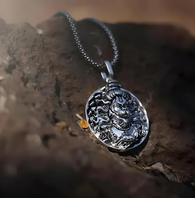 REVERSEA Men's Silver Chain with Hanuman Pendant Sterling Silver Stainless Steel Locket