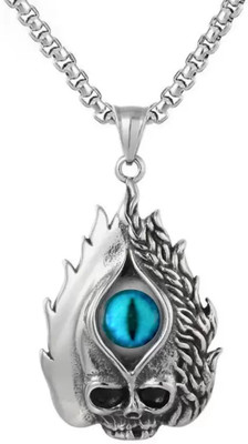 NNPRO Hip Hop Men Vintage illuminati Egyptian Horus Eye Halloween Flame Skull Pendant Silver Stainless Steel Locket Set