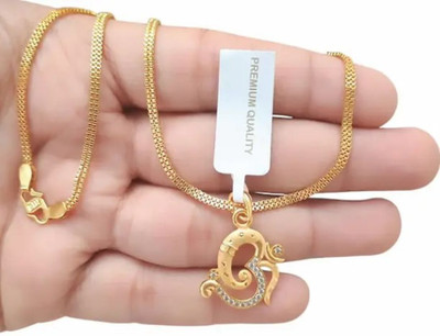 KAAYRA om ganesha american diamond pendent set Gold-plated Cubic Zirconia Brass Pendant Set