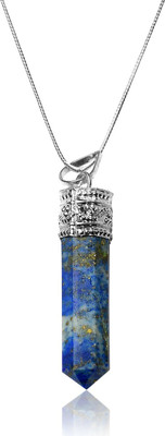 CRYSTU Natural Lapis Lazuli Pencil Shape Pendant Locket with Metal Chain for Unisex Lapis Lazuli, Agate Crystal Pendant
