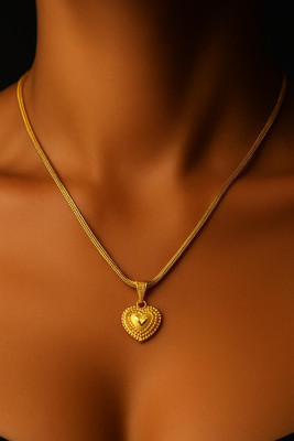 Fab Creations Lightweight Golden Heart Pendant With Chain For Women and Girls Alloy Pendant Set