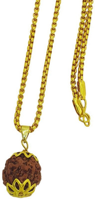 AllenDazzy Certified 4 Mukhi Rudraksha / Four Faced Rudraksha Original Rudraksha Locket Gold-plated Beads Brass, Wood Locket Set