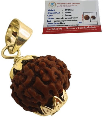 Haven gemsstone 7 Mukhi Rudraksha Nepali Seven Face Rudraksha Metal Capped Wood Pendant Gold-plated Brass, Wood Pendant Set