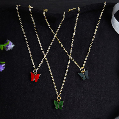 Devora 3 PCS Combo Butterfly Pendant Necklace Chain For Girls & Women Gift Set Gold-plated Alloy Pendant