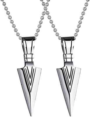 Airtick Pack Of 2 Silver Arrow Head Cross Crucifix Spearpoint Locket Pendant Necklace Stainless Steel Pendant Set