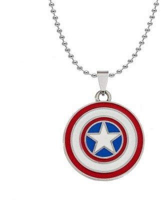 zebisco Star Round Shape Marvel Avengers Captain America Shield Pendant Locket Necklace Silver Alloy, Stainless Steel Locket