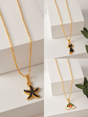 BRANDSOON Korean jewellery Gold Plated Pendant & chain for Girls/Women(3 Combo) Gold-plated Brass Pendant Set