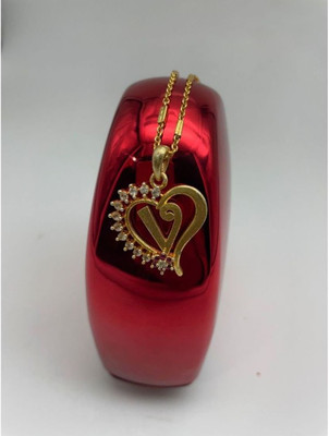 Pitaamaa Alphabet Heart Pendant Jewellery Set for women Pendant(Real Images)18 Gold-plated Diamond Brass Pendant