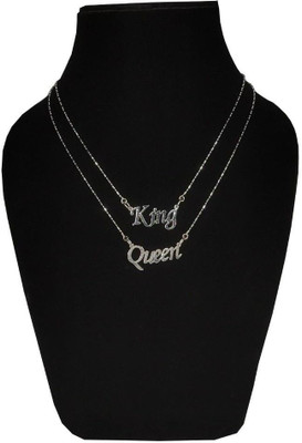 house of common Valentine's Day Special King And Queen Name Letter Couple 2 In 1 Pendant Locket Silver Metal Pendant Set