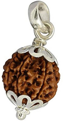 Kuttumb Gems & Jewels 6/ Six Mukhi Rudraksha Bead from Nepal With Metal Cap Wood Pendant