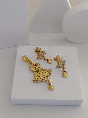 DENISHA HeartBell Ruby Set Gold-plated Cubic Zirconia Alloy Pendant Set